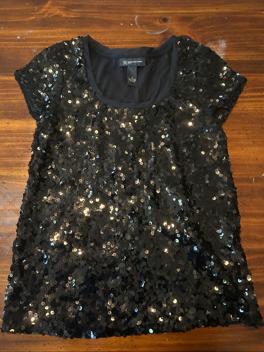 INC Black Sequin Short Sleeve Tee